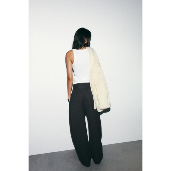 ZARA BALLOON STRIPED PLEATED TROUSERS - Picture 4 of 7